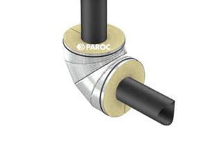 Hvac pipe elbow insulated with PAROC Hvac Bend AluCoat T